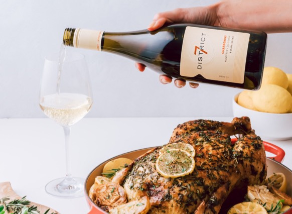 Lemon Roasted Chicken and Potatoes with wine